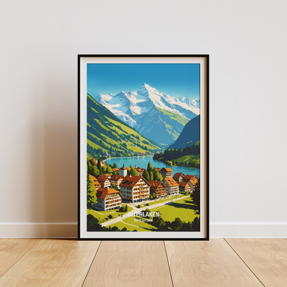 Interlaken Swiss Alps Lakeside Town Switzerland Travel Poster