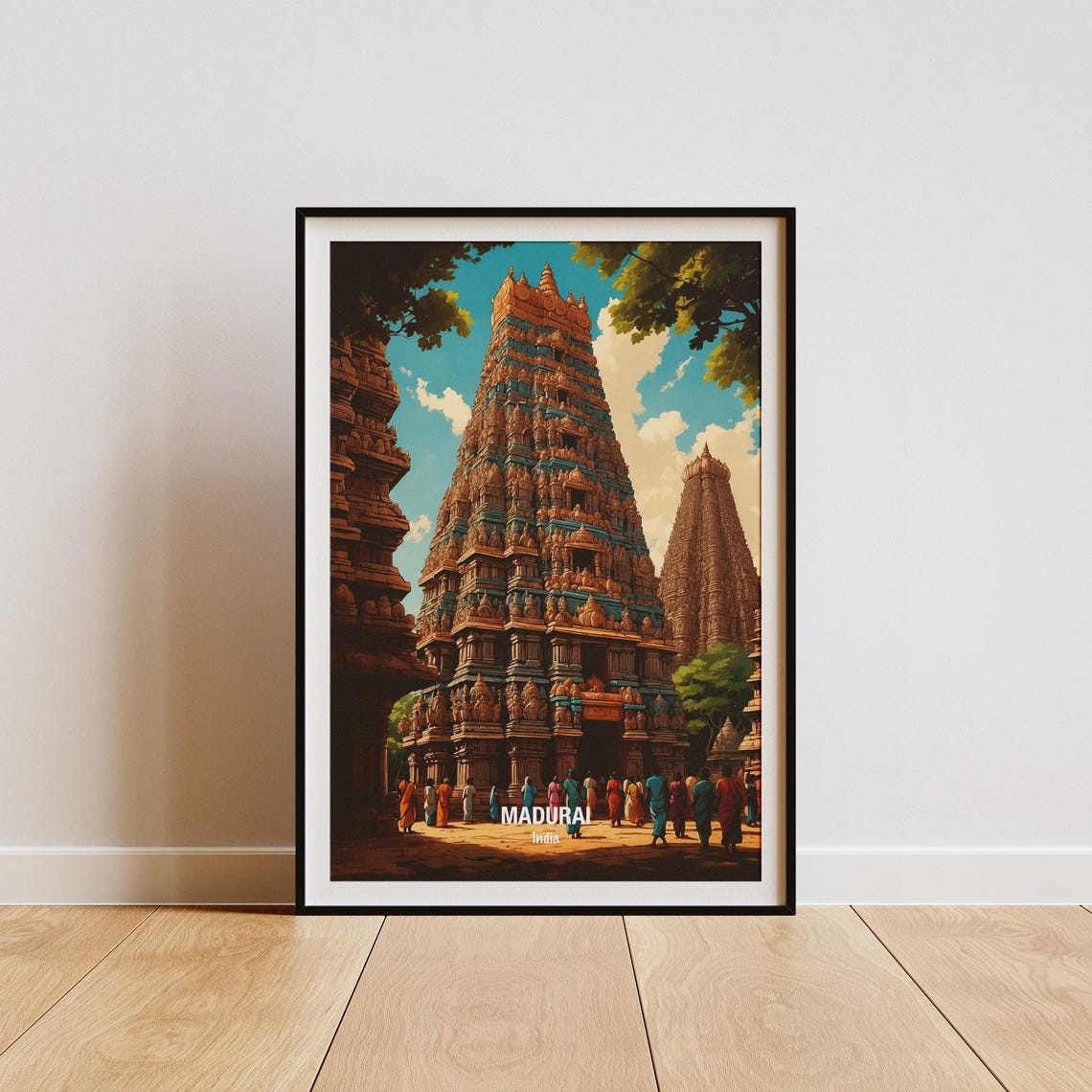 India Madurai Meenakshi Temple Tower Colorful Gopuram Art Poster