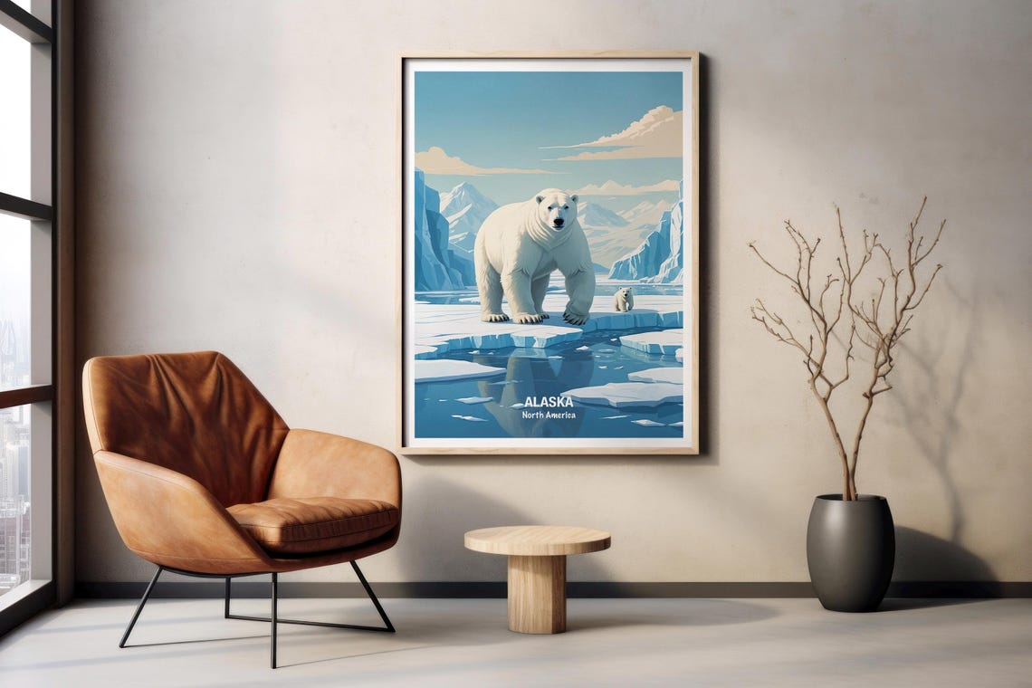 Alaska Polar Bear on Arctic Ice Floes Glacier Wildlife Poster - Image 2