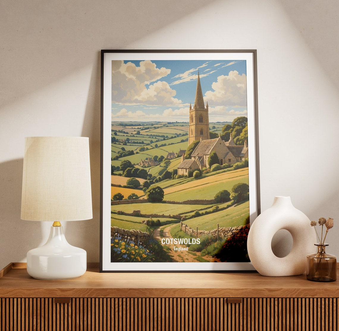 Cotswolds Village Church Rolling Hills England Travel Poster - Image 3