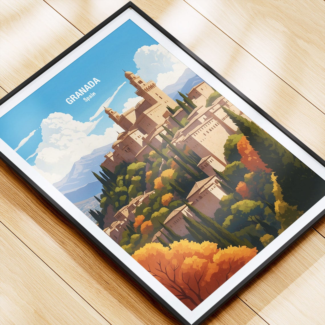 Granada Spain Alhambra Hilltop Cypress Trees Bright Daytime Poster - Image 4