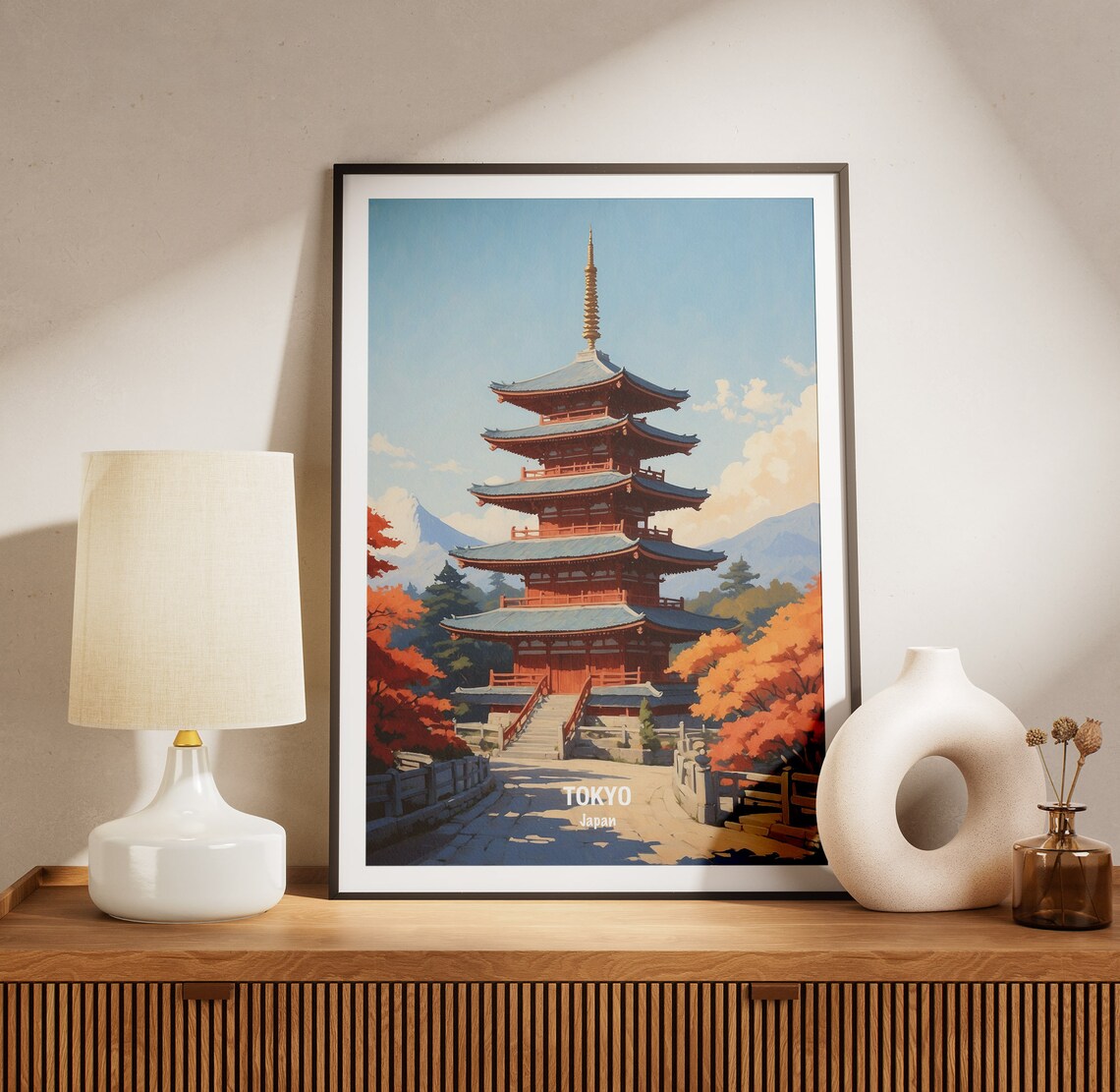 Tokyo Red Pagoda Mount Fuji Autumn Foliage Japan Travel Poster - Image 3