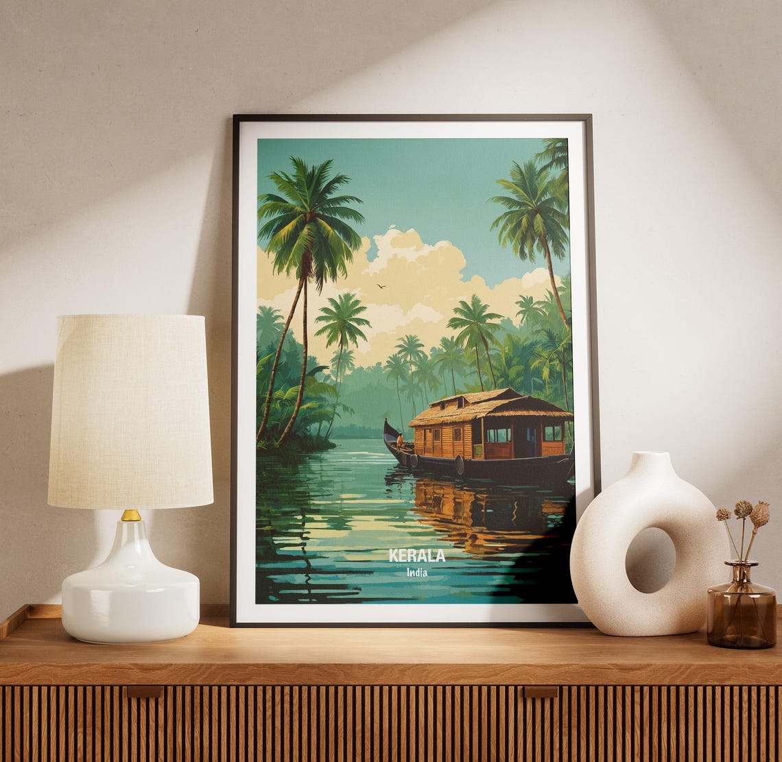 Kerala India Backwaters Houseboat Among Palm Trees Travel Poster - Image 3
