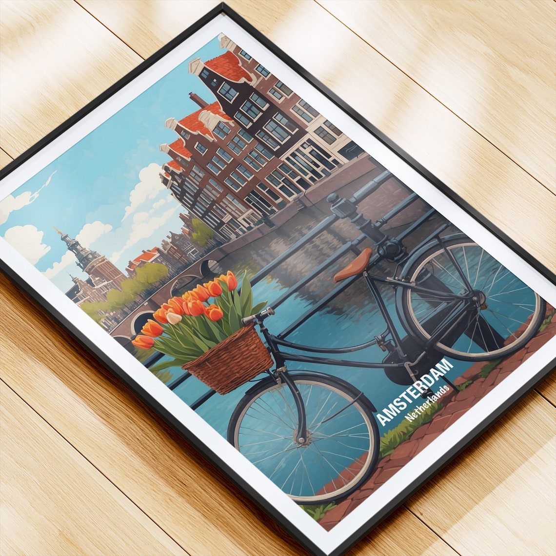 Amsterdam Netherlands Bicycle Tulips Canal Bridge City Poster - Image 4