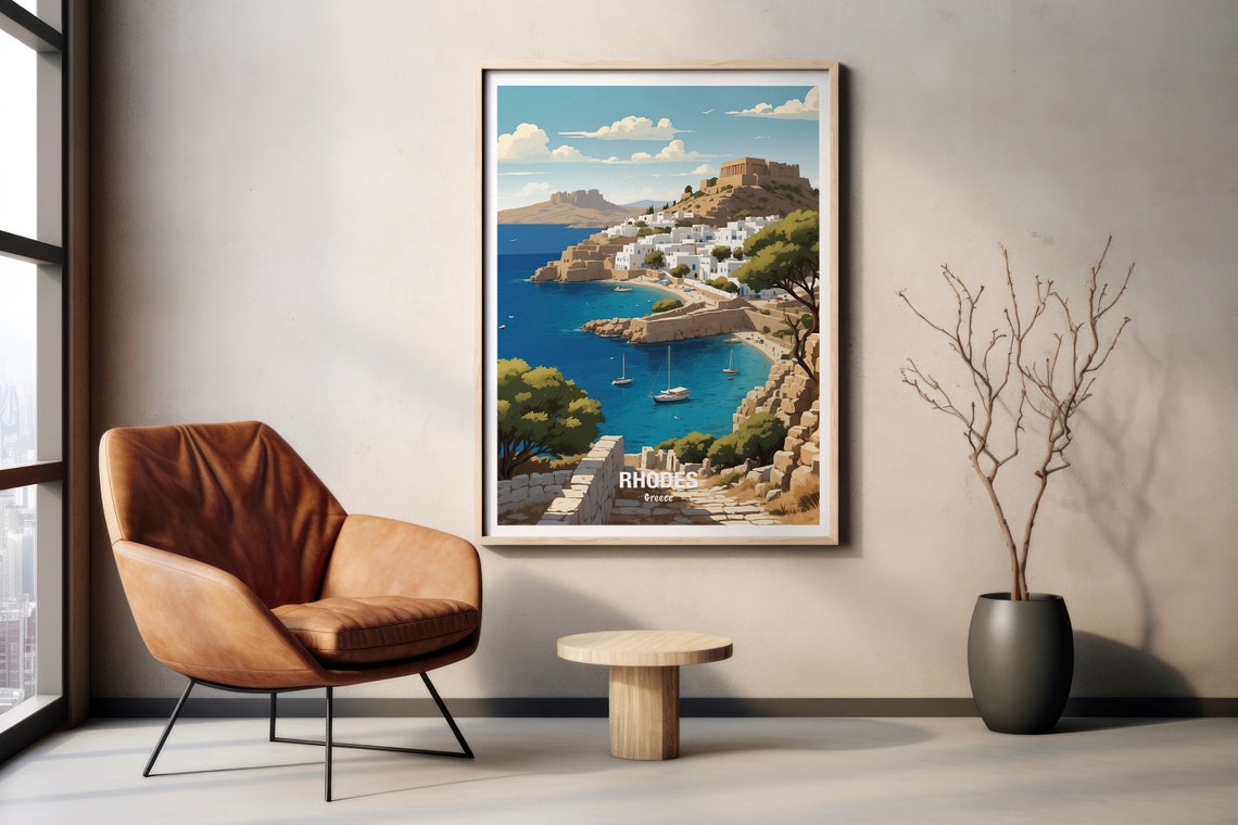 Rhodes Greece White Old Town With Harbor Fortress Above The Bay Poster - Image 2