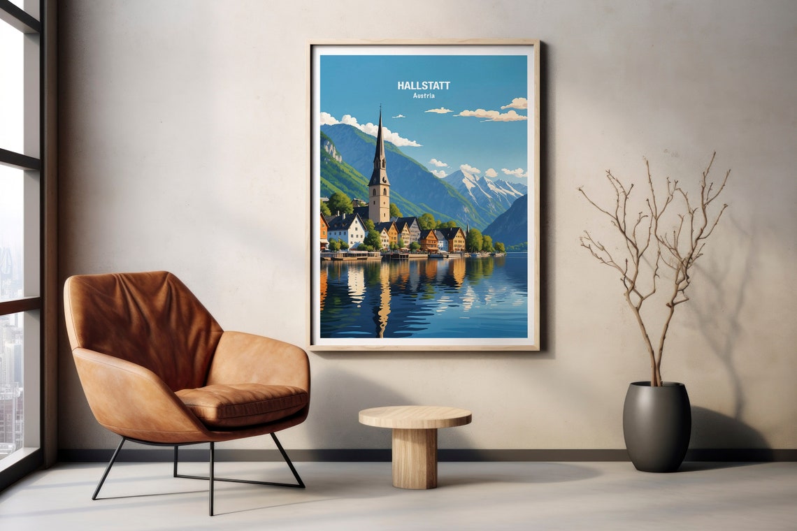 Hallstatt Austria Lakeside Village Church Spire Alpine Travel Poster - Image 2