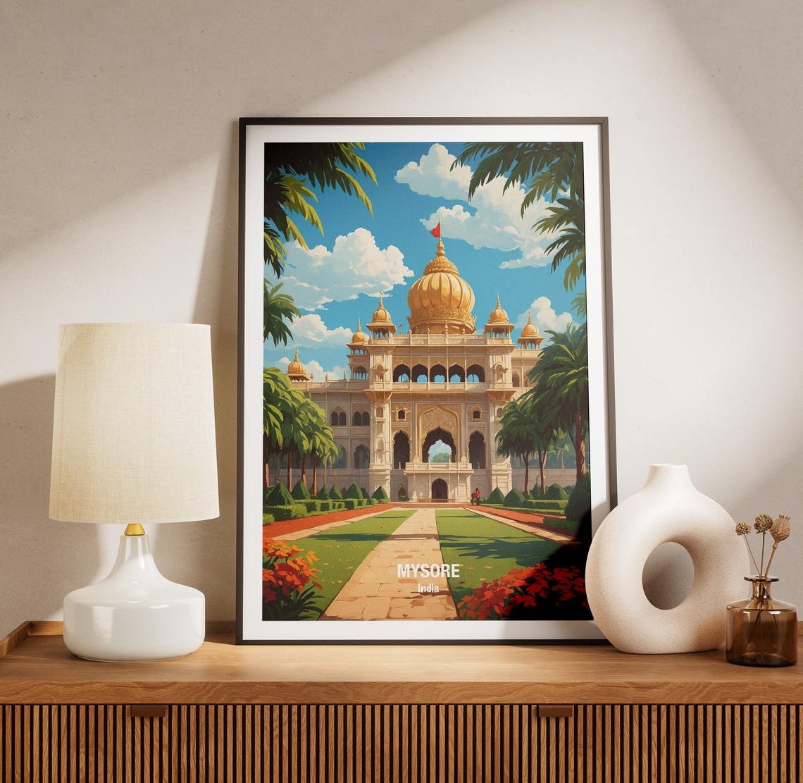 India Mysore Palace Golden Domes Garden Pathway Travel Poster - Image 3