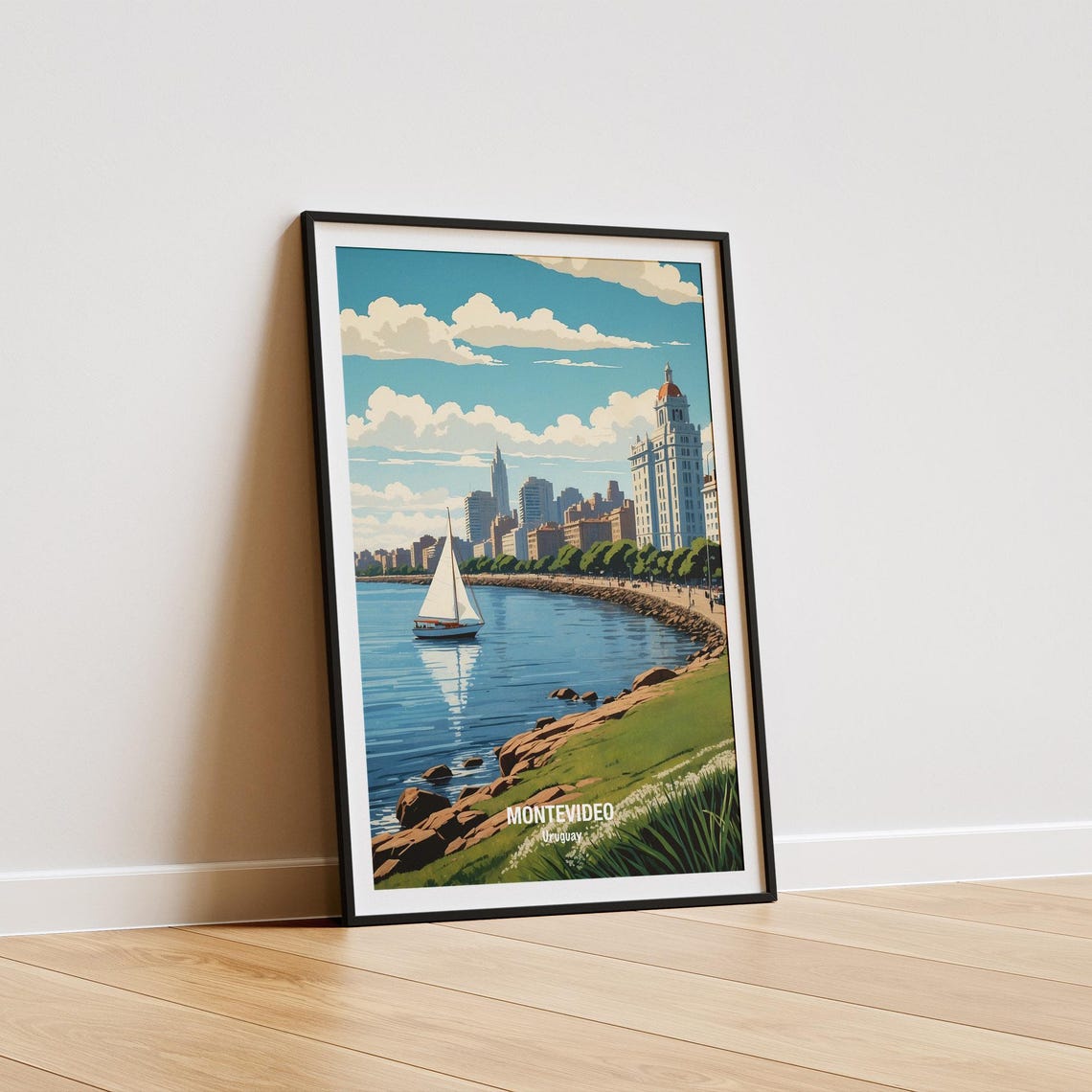 Montevideo Uruguay Waterfront Skyline Sailboat Rambla View Poster - Image 5