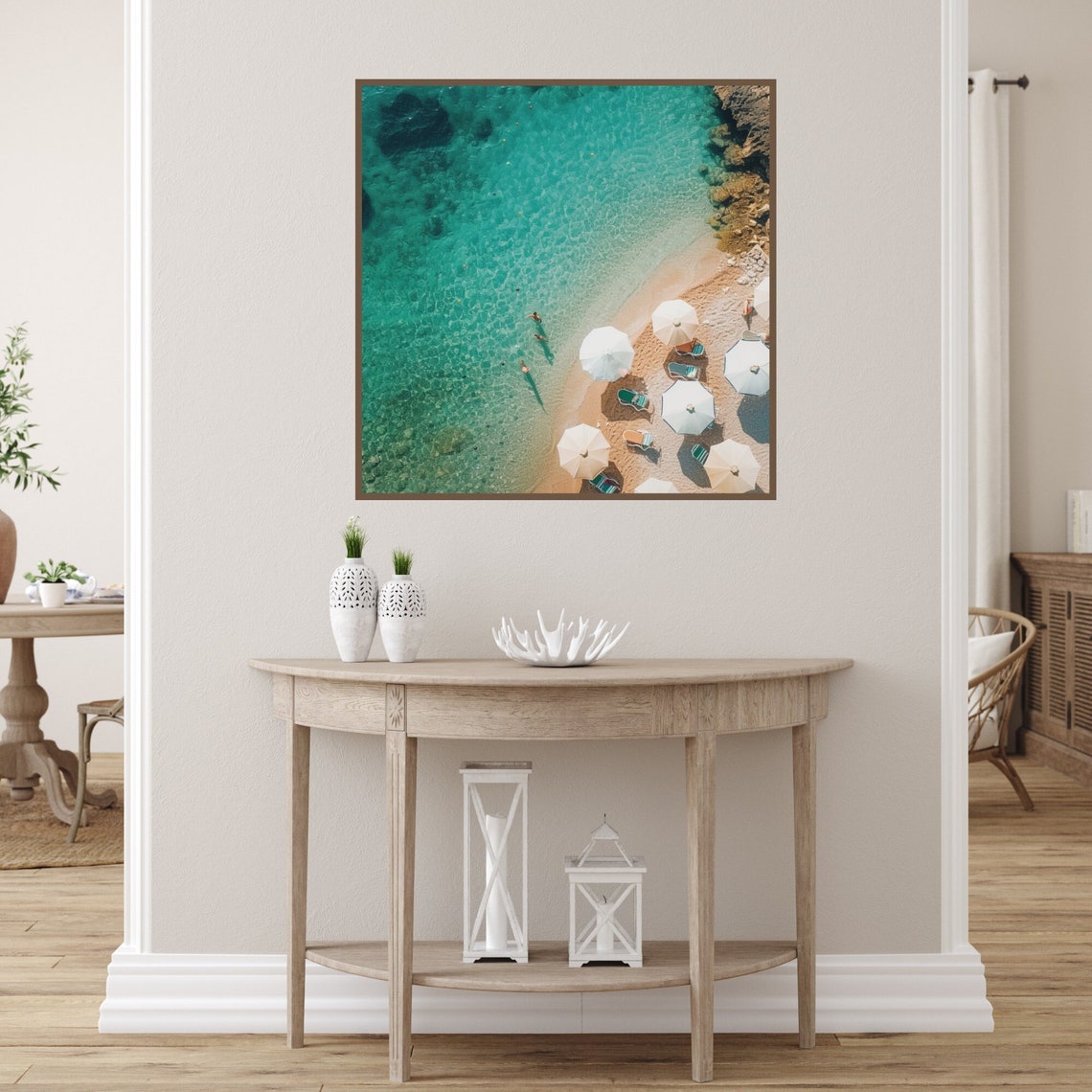 Amalfi Coast Aerial Beach Umbrellas Turquoise Cove Photo Wall Art