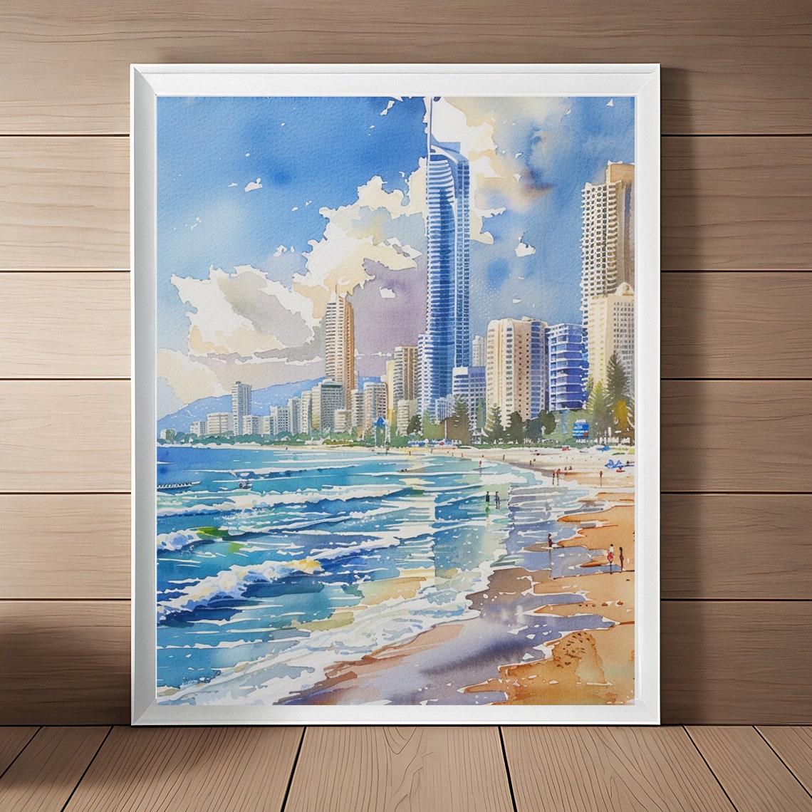 Gold Coast Queensland Australia Watercolor Beach Skyline Poster