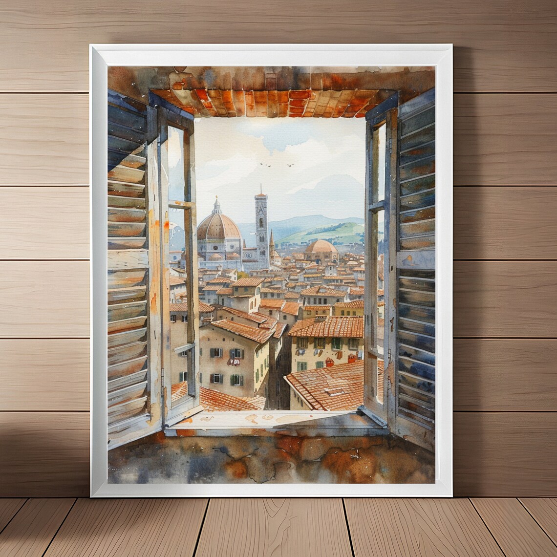 Florence Italy Window View of Duomo Cathedral Watercolor Poster