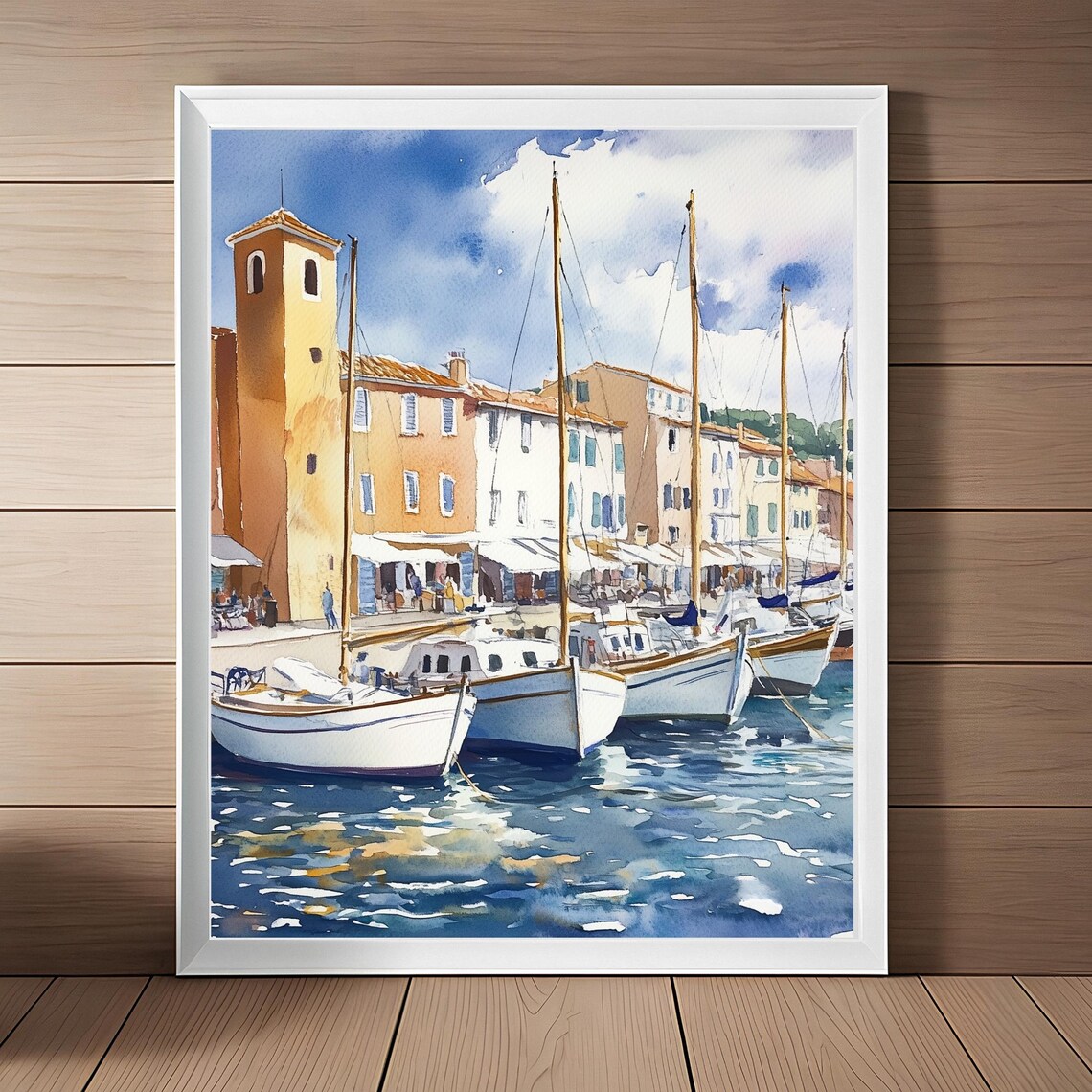 Saint Tropez Harbor Sailboats Watercolor French Riviera Art Poster