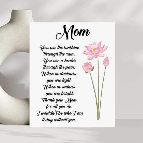 Mothers Day Poem Art Print Sentimental Gift For Mom