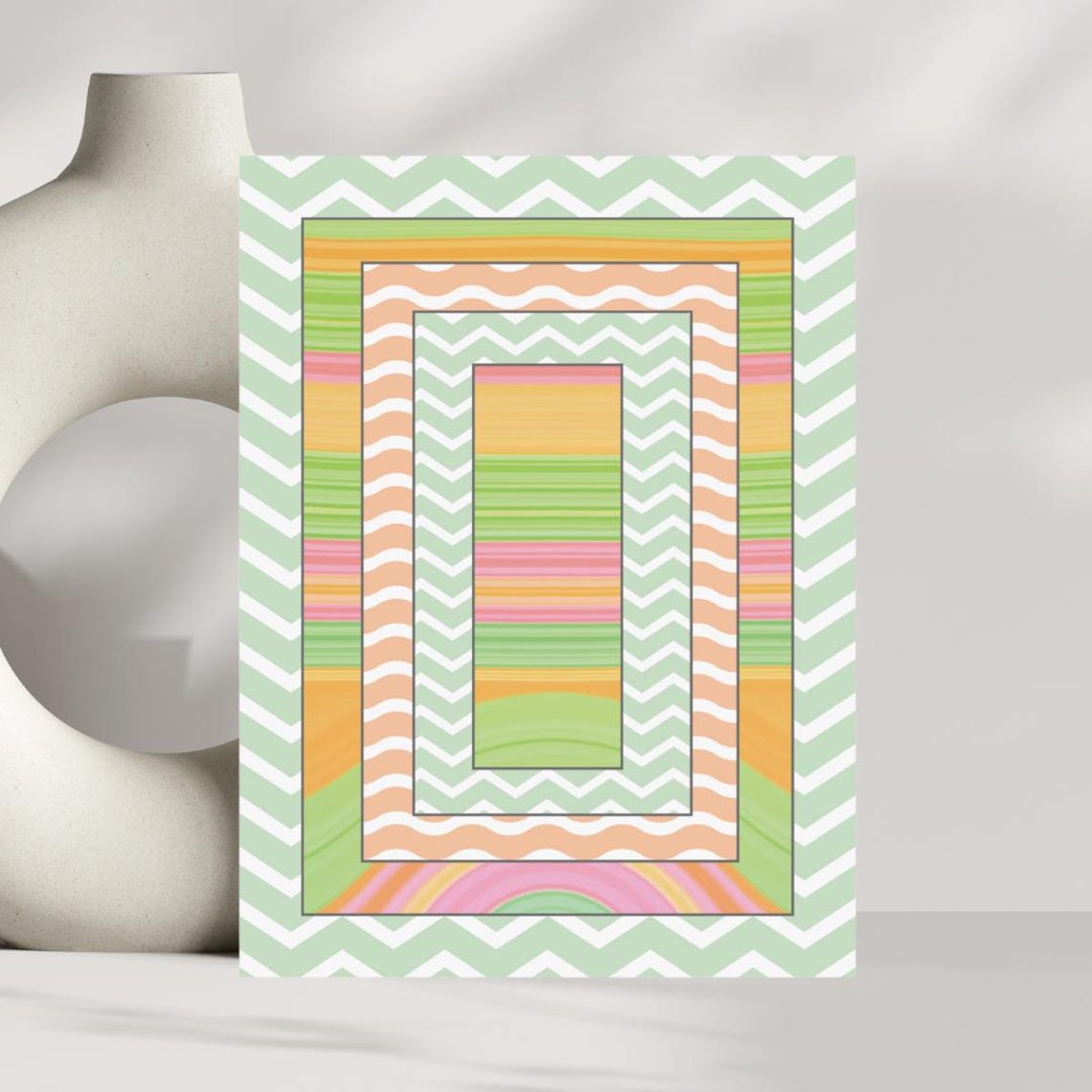Chevron Art Print Fall Colors Pastel Abstract Matte Vertical Decor