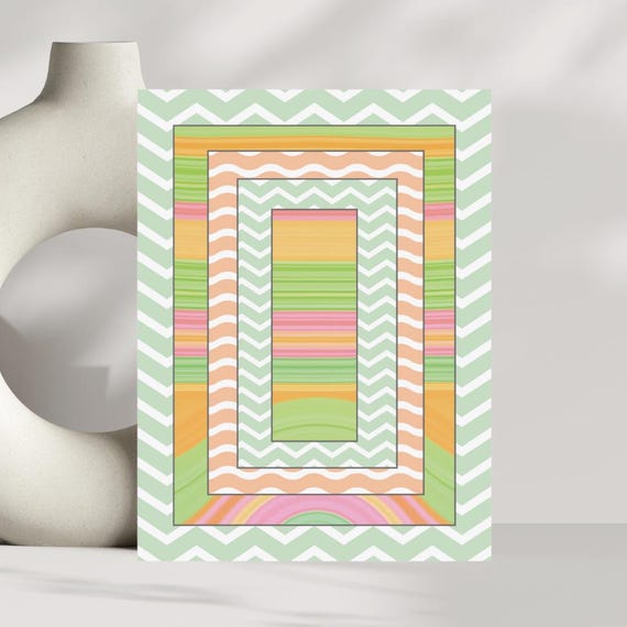 Chevron Art Print Fall Colors Pastel Abstract Matte Vertical Decor