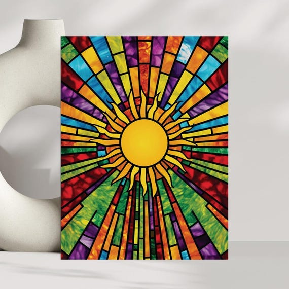 Stained Glass Sun Art Print Colorful Boho Summer Decor