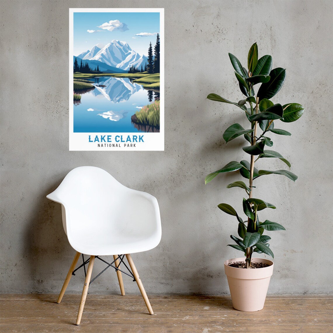 Lake Clark National Park Volcano Lake Reflection Vintage Travel Poster - Image 2