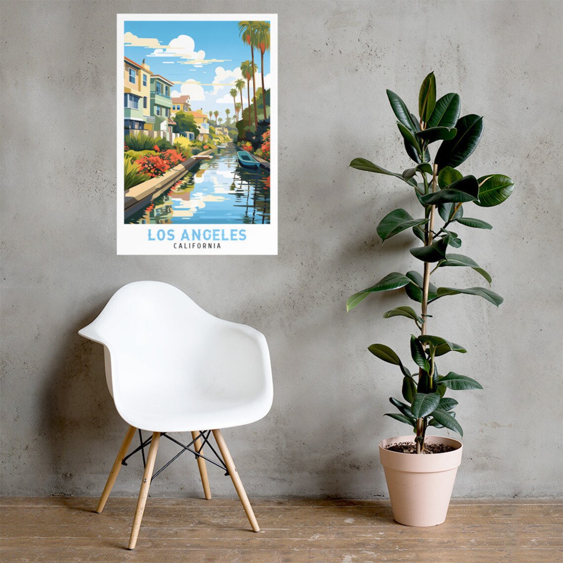 Los Angeles Venice Canals Colorful Houses Waterway Travel Poster