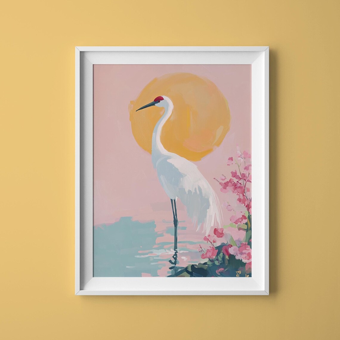 Heron Crane Japanese Decor Art Print, Japandi Style