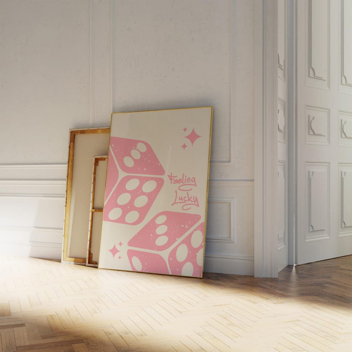 Blush Pink Feeling Lucky Oversized Dice Retro Casino Game Room Poster - Image 2