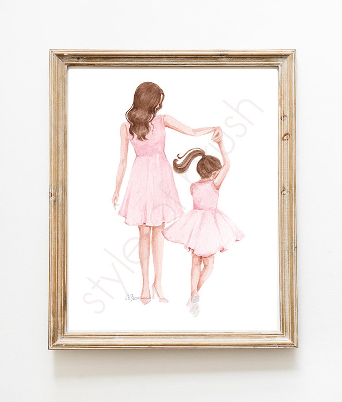 Brunette Mother Dancing with Daughter in Pink Dresses Poster - Image 2