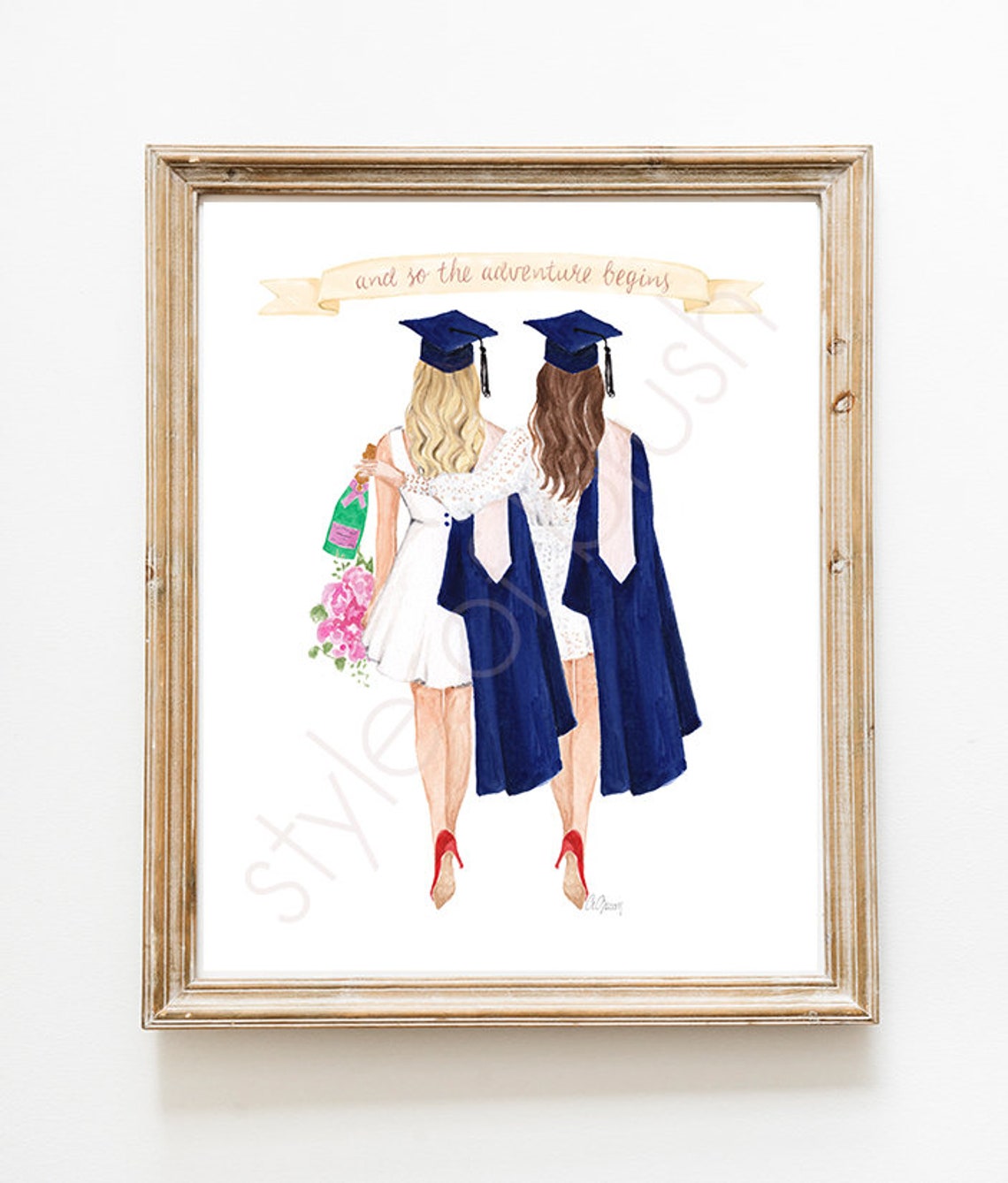 And So The Adventure Begins Graduation Poster Two Navy Caps Champagne - Image 2
