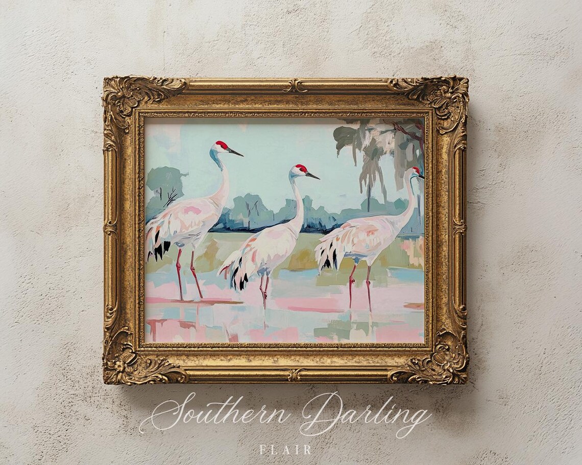 Sandhill Cranes Art Print, Florida Grandmillennial Style - Image 2