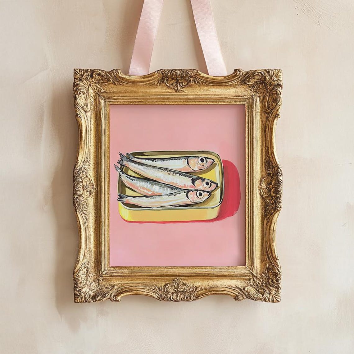 Sardines On Yellow Tin Pink Background Modern Coastal Kitchen Poster - Image 4