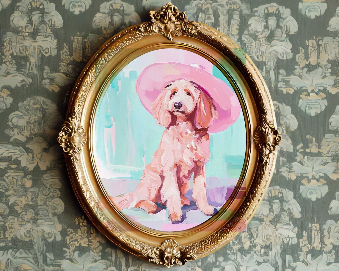 Golden Doodle in Wide Brim Hat, Pastel Art Print - Image 4