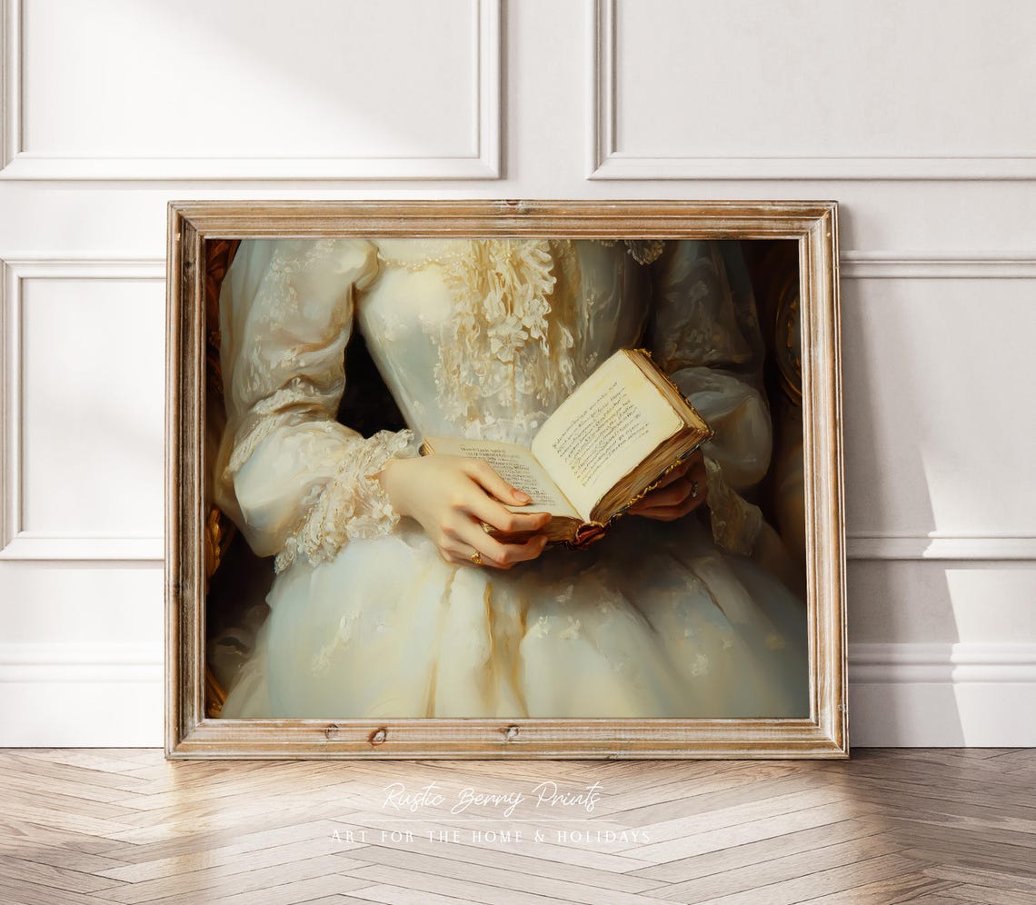 Victorian Book Reader Antique White Lace Lady Portrait Art Print - Image 2