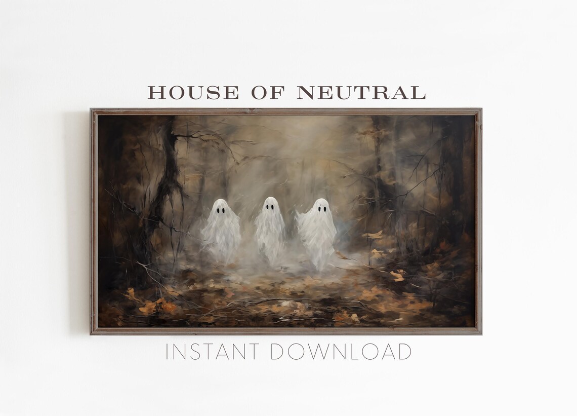 Ghosts In A Forest, Vintage Oil Painting Halloween Art Print