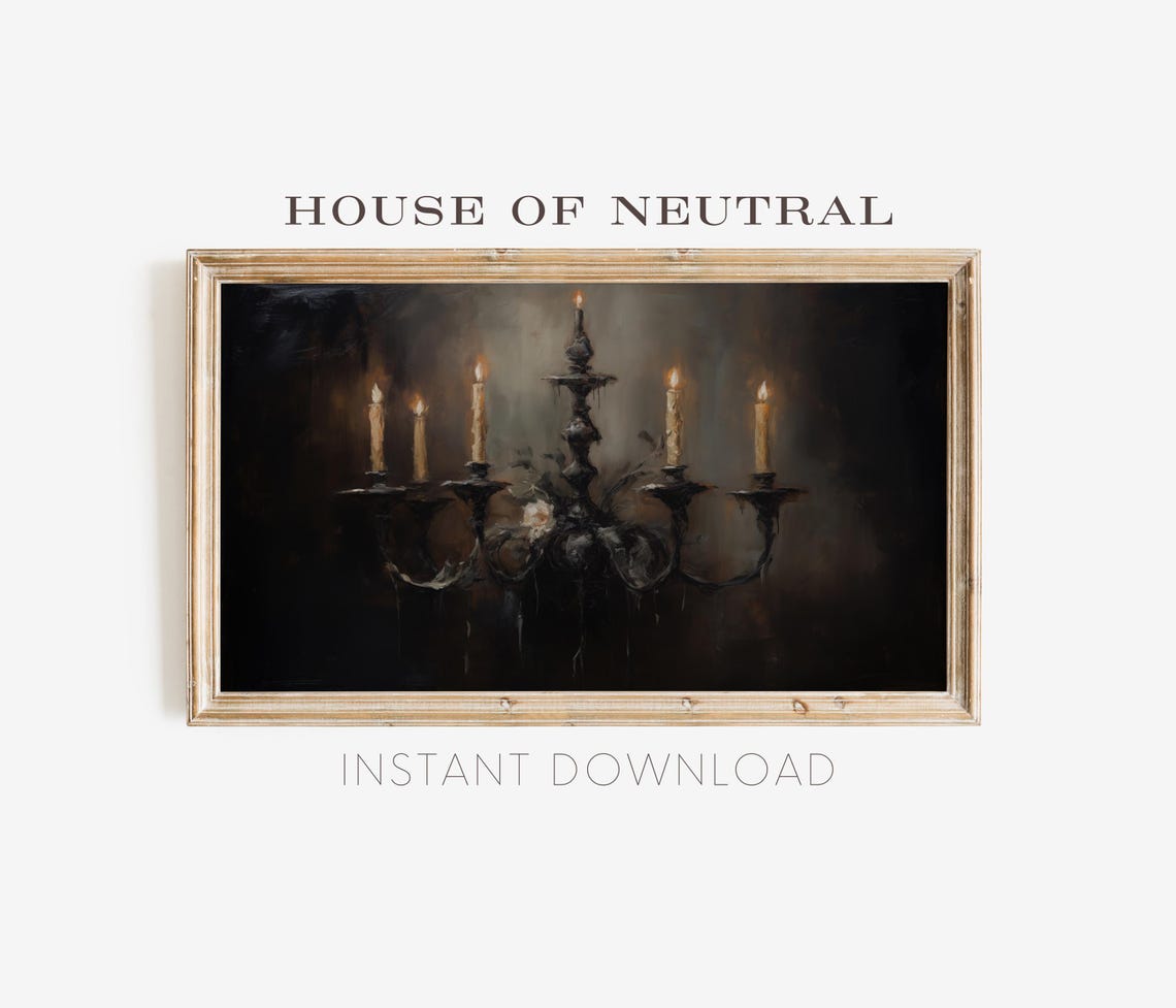 Moody Candelabra Lit Candles Dark Painterly Vintage Halloween Wall Art - Image 4