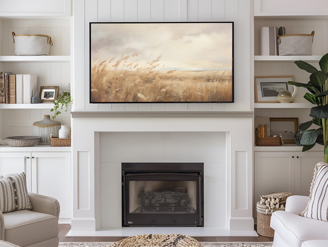 Golden Wheat Field Windswept Grass Cloudy Sky Vintage Autumn Wall Art - Image 3