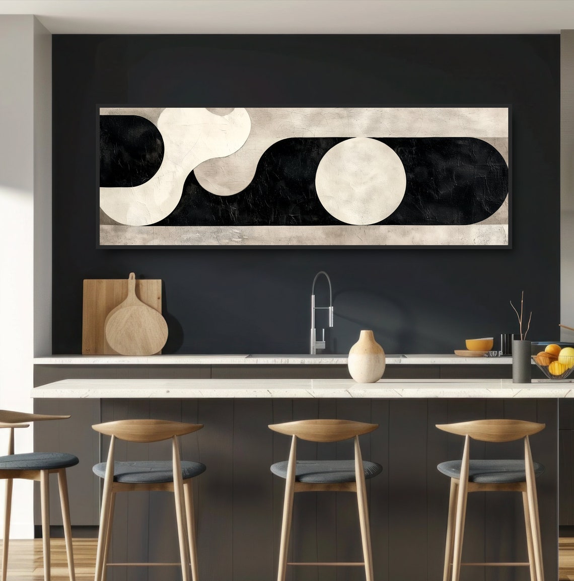 Abstract Geometric Black White Midcentury Modern Minimalist Art Poster - Image 3