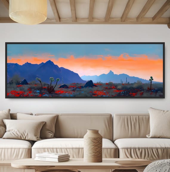 Blue Desert Mountain Range, Southwestern Sunset Art Print