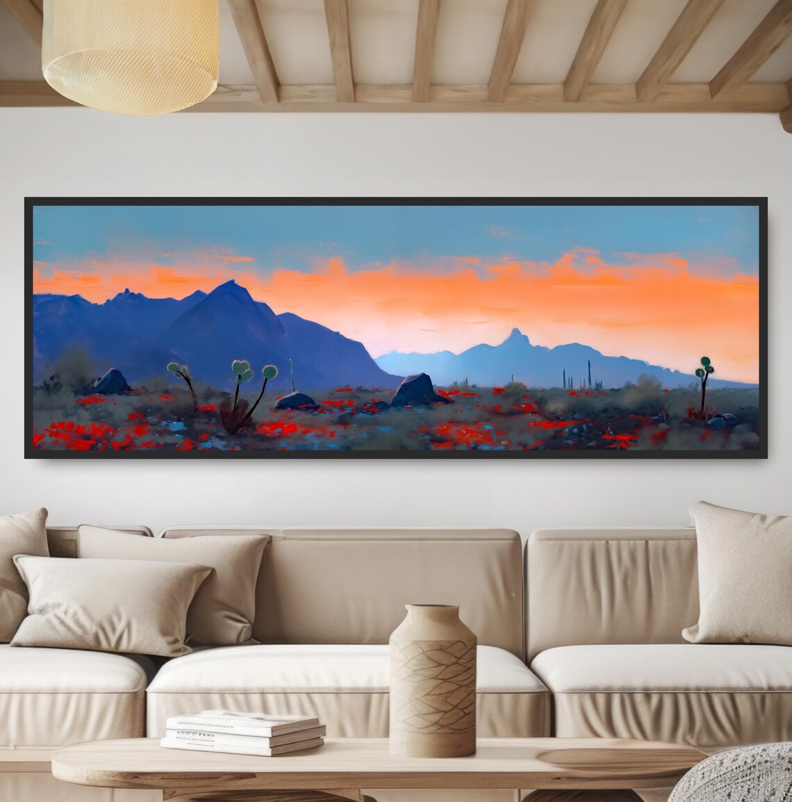 Blue Desert Mountain Range, Southwestern Sunset Art Print