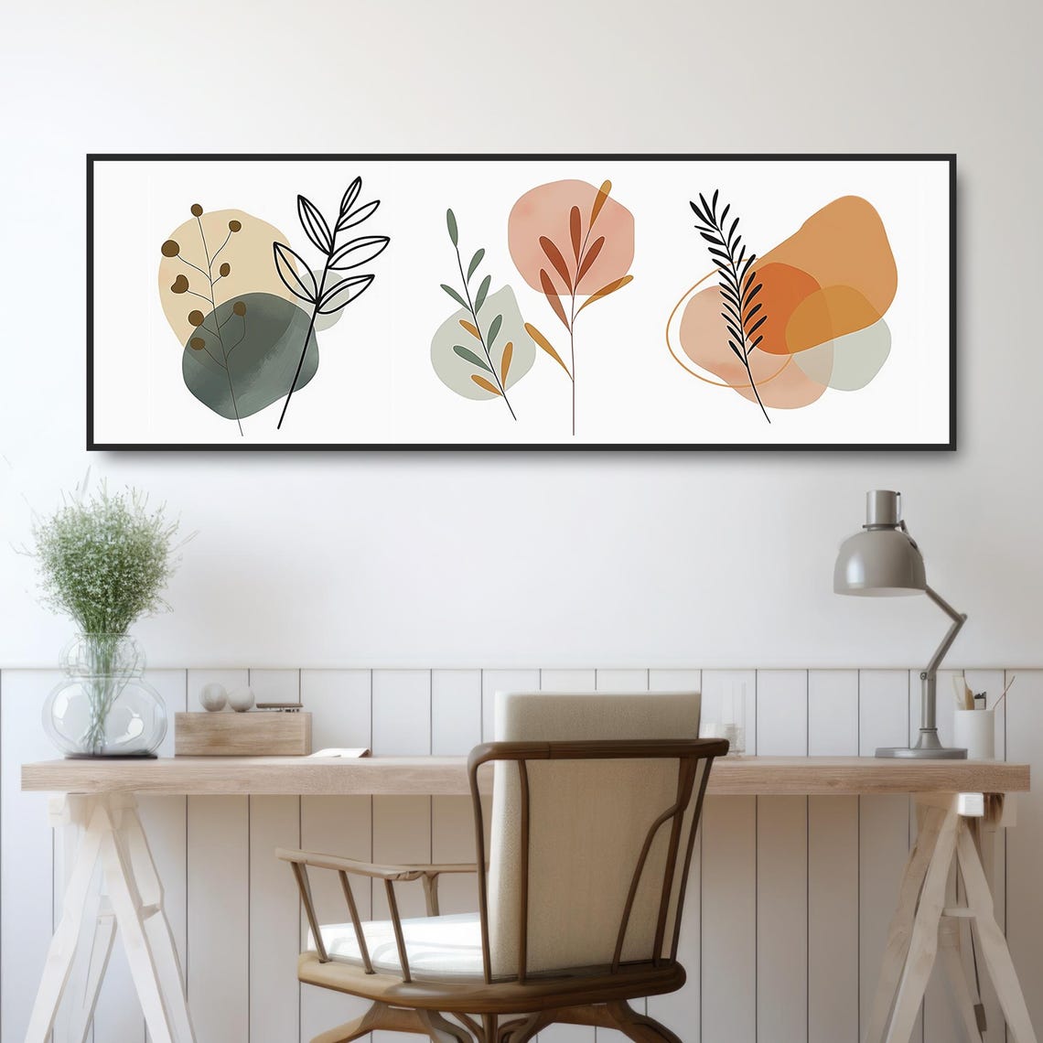 Pastel Botanical Line Art Leaves Neutral Boho Modern Wall Poster - Image 2