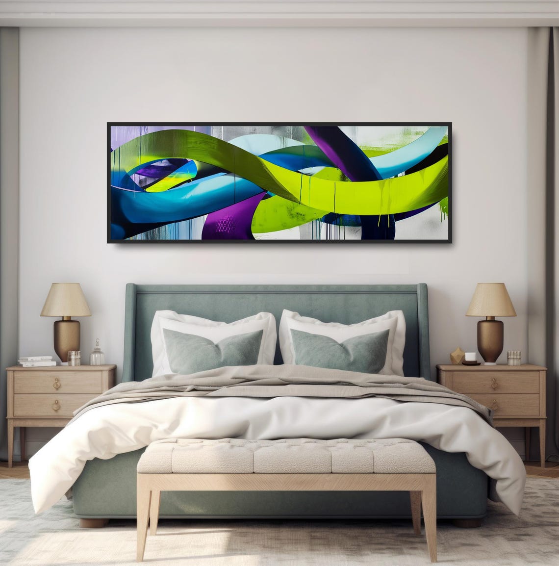 Panoramic Graffiti Abstract Neon Green Blue Urban Street Art Poster - Image 4