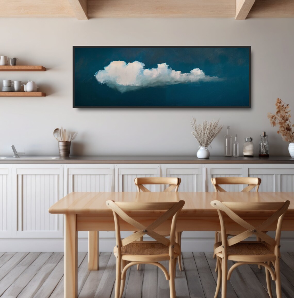 Panoramic Cloud Art Print, Dark Blue Sky Vintage - Image 3