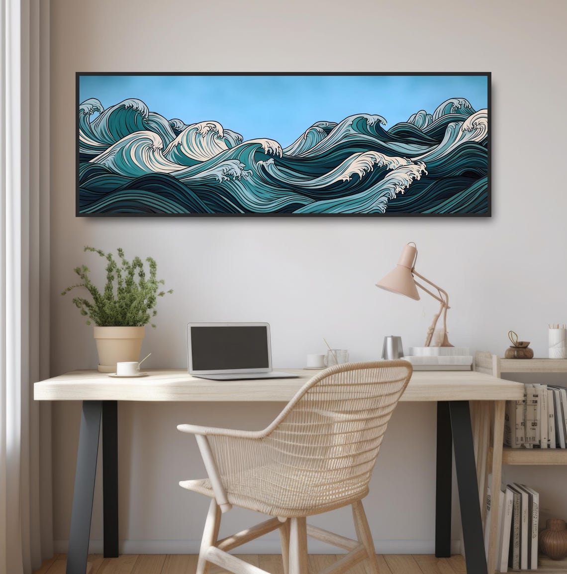 Japanese Ukiyo E Ocean Waves Teal Great Wave Style Wall Art Poster - Image 2