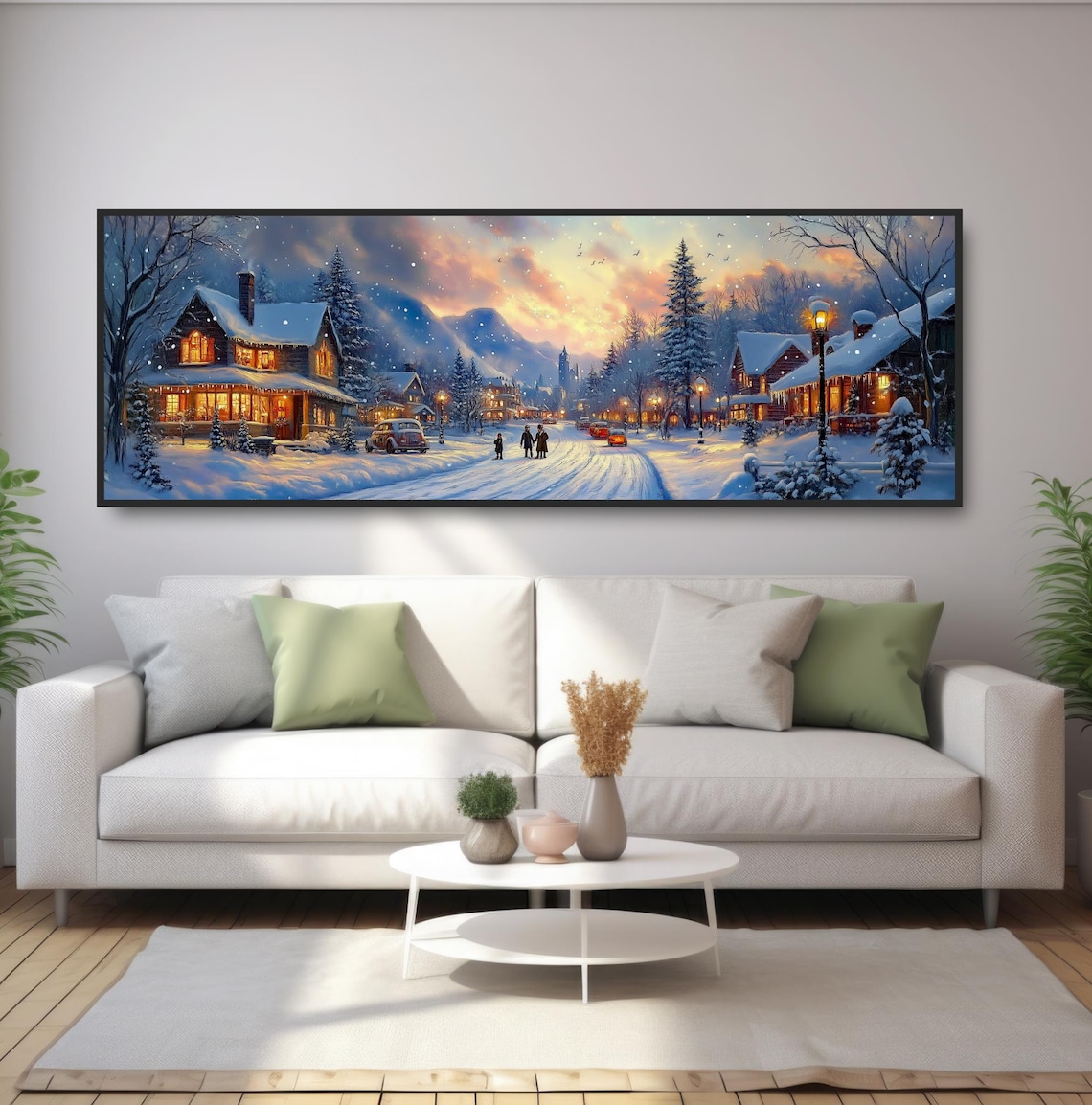 Snowy Mountain Village Street At Dusk Warm Lights Winter Art Poster - Image 5