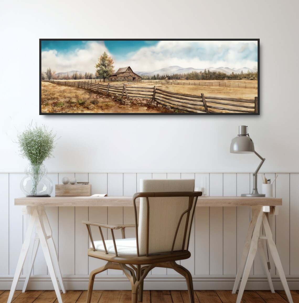 Farm Landscape Watercolor Art Print, Farmhouse Decor - Image 3