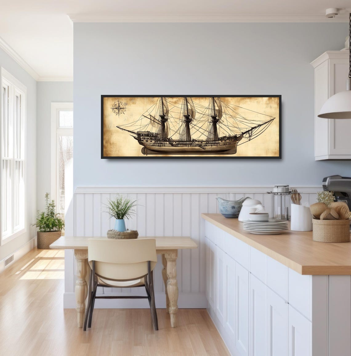 Antique Sailing Ship Drawing Sepia Nautical Maritime History Print - Image 3