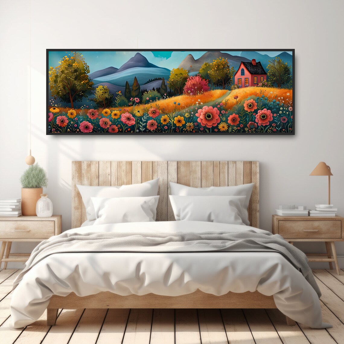 Whimsical Mountain Cottage Folk Art, Farmhouse Art Print - Image 4