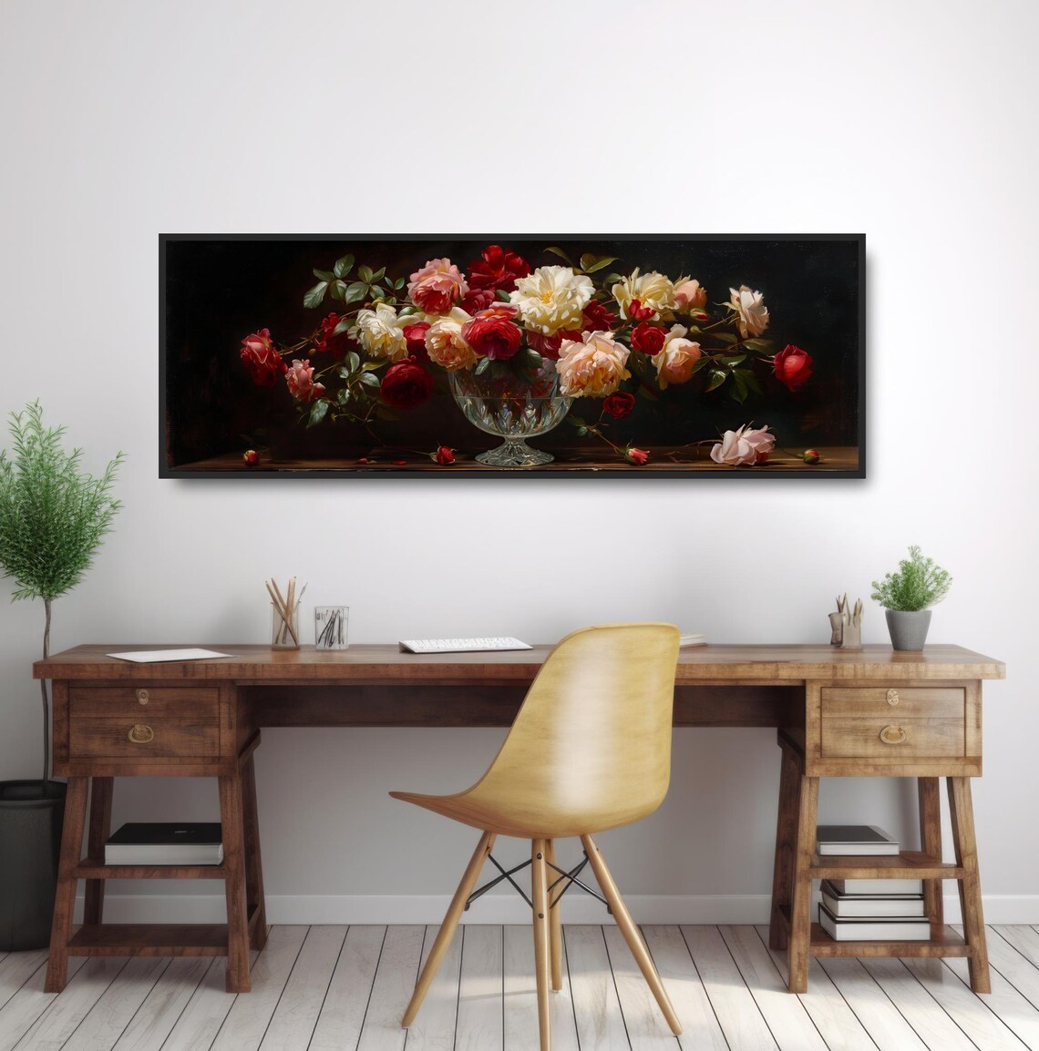 Romantic Roses Crystal Vase Oil Painting Floral Still Life Print - Image 2