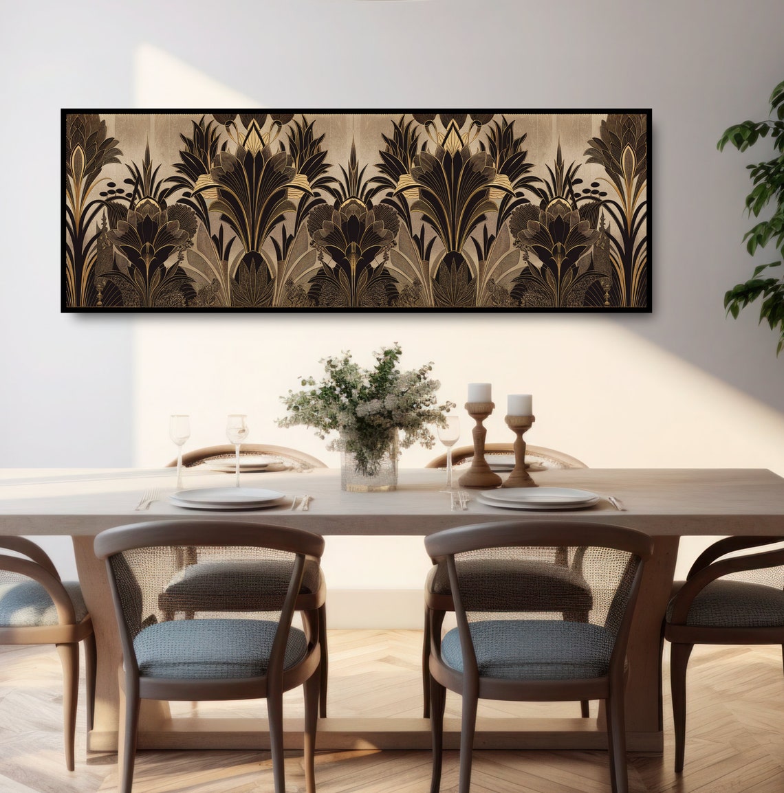 Vintage Art Deco Palm Fan Pattern Black Gold Elegant Wall Poster - Image 3