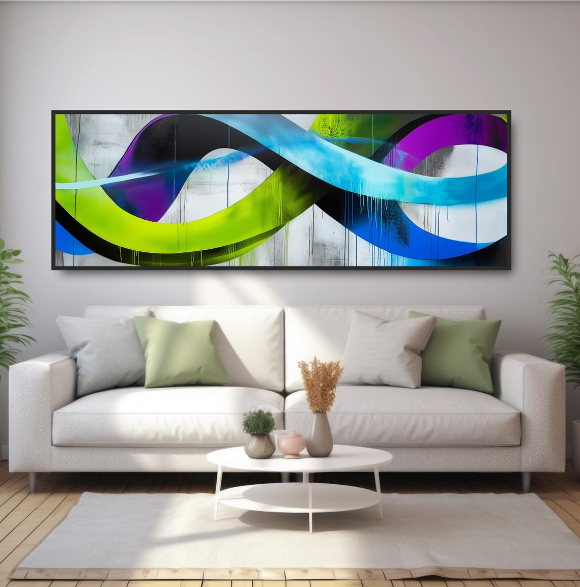 Panoramic Graffiti Waves Neon Green Blue Purple Dripping Paint Poster - Image 5