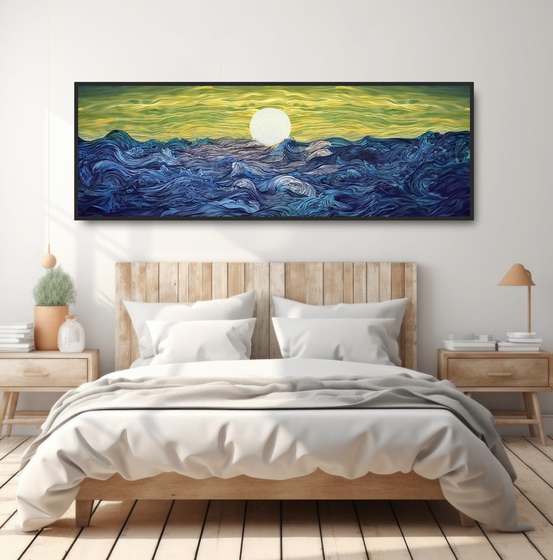 Full Moon Ocean Waves Dark Blue Swirling Sea Japanese Wall Poster - Image 4
