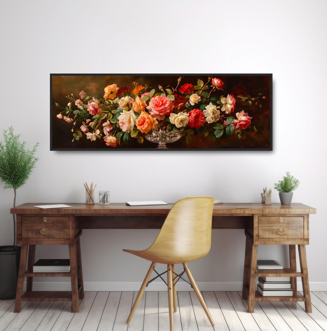 Classical Dutch Floral Still Life Roses Glass Vase Oil Painting Poster - Image 2
