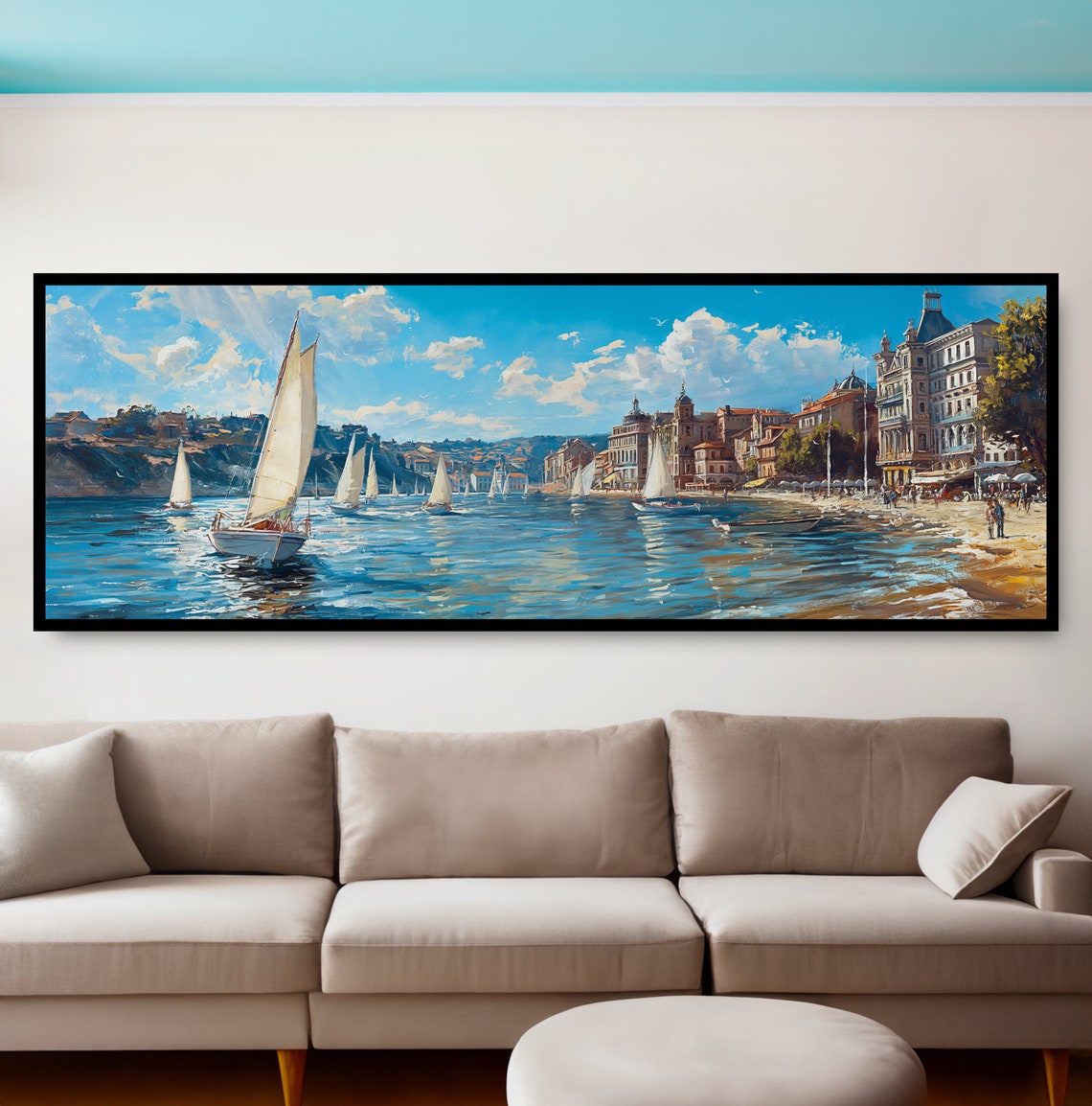 European Harbor Sailboat Regatta Old Town Waterfront Scene Poster